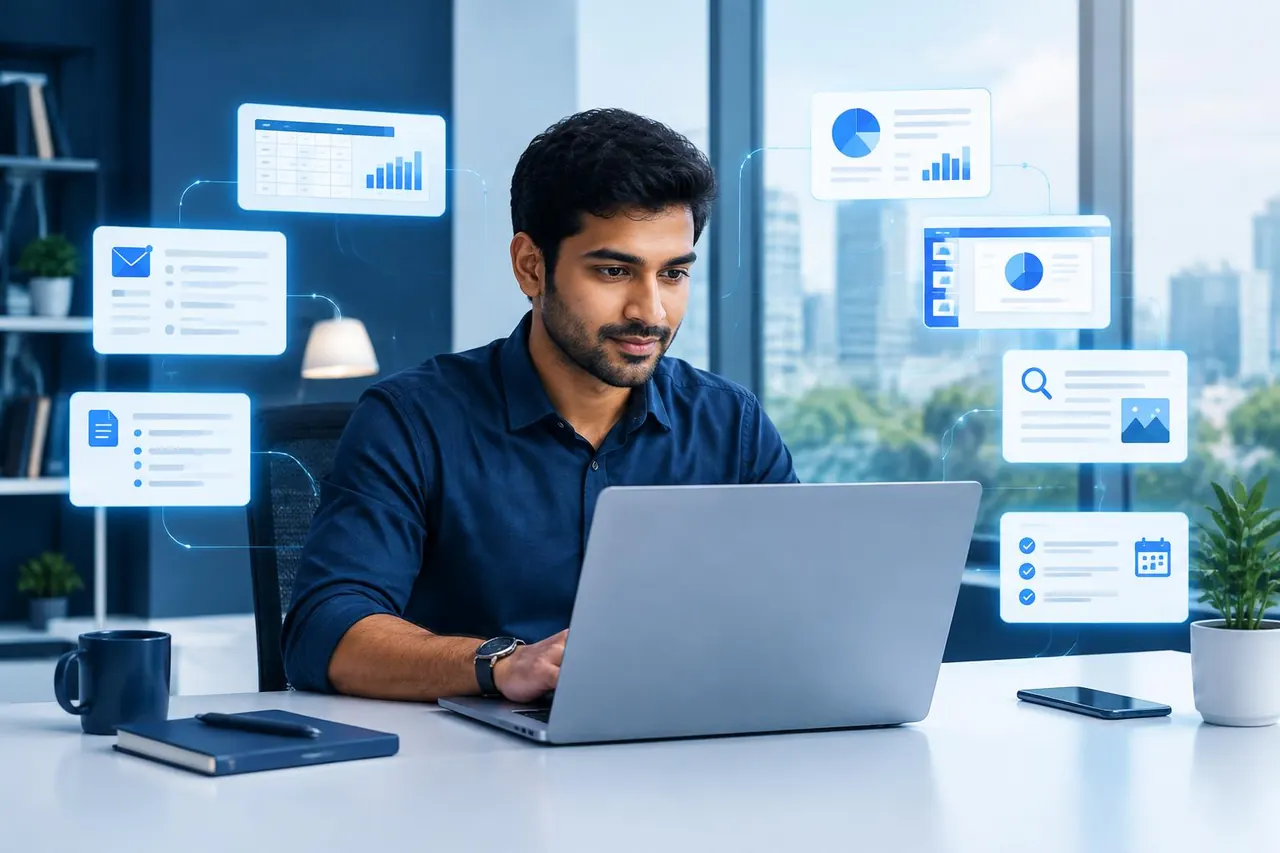 Indian professional using AI productivity prompts for work